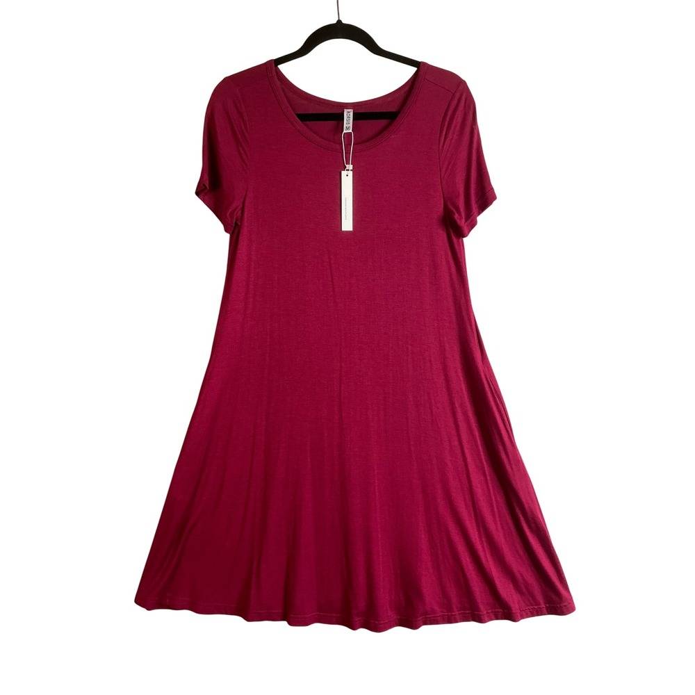 Korsis Dress Women's Medium Casual T-Shirt Dress with Pockets Burgundy‎ NWT